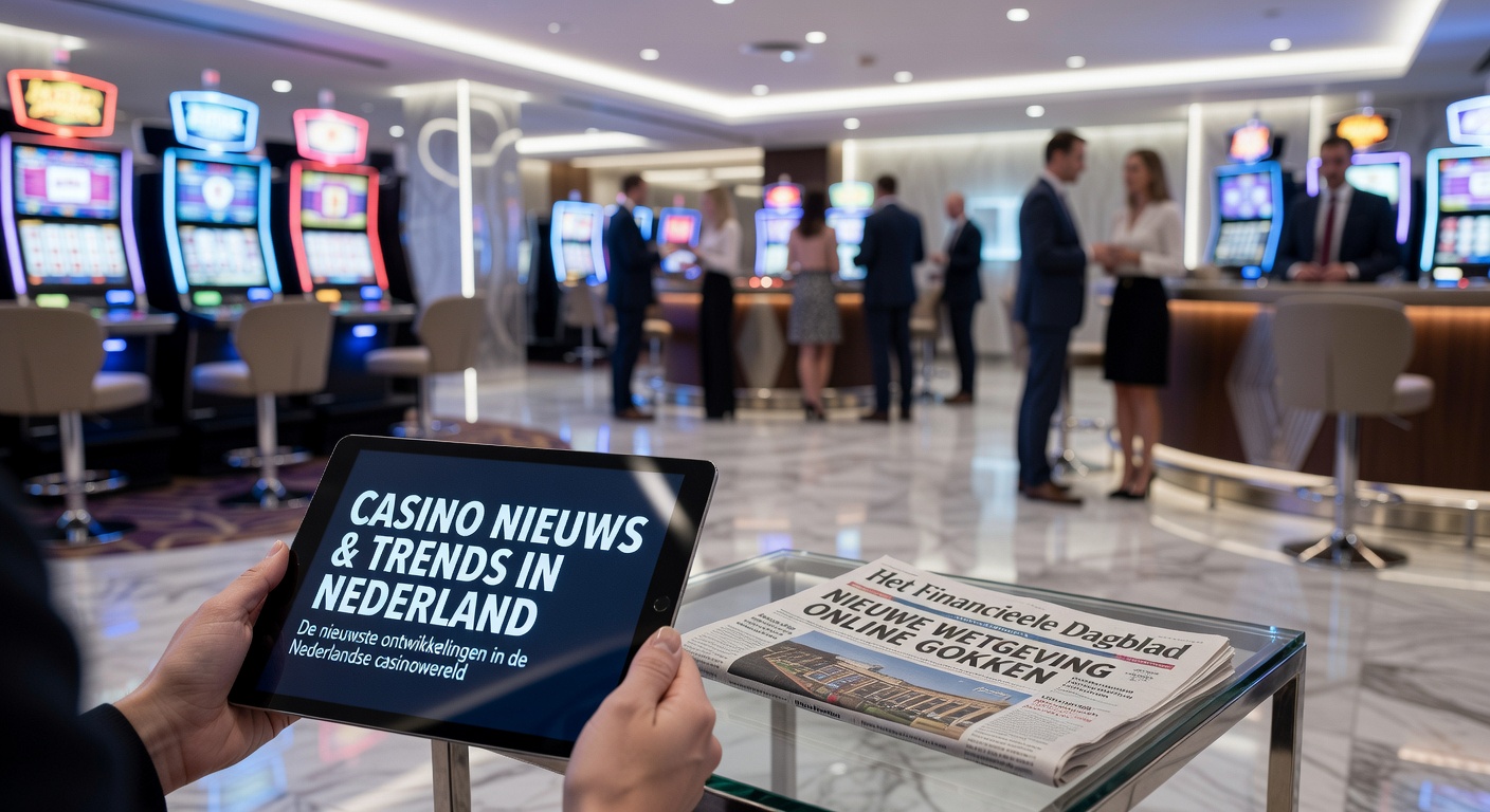 Representatieve afbeelding van een Nederlandse casinozaal met waarschuwingsborden over belastingen en regelgeving
