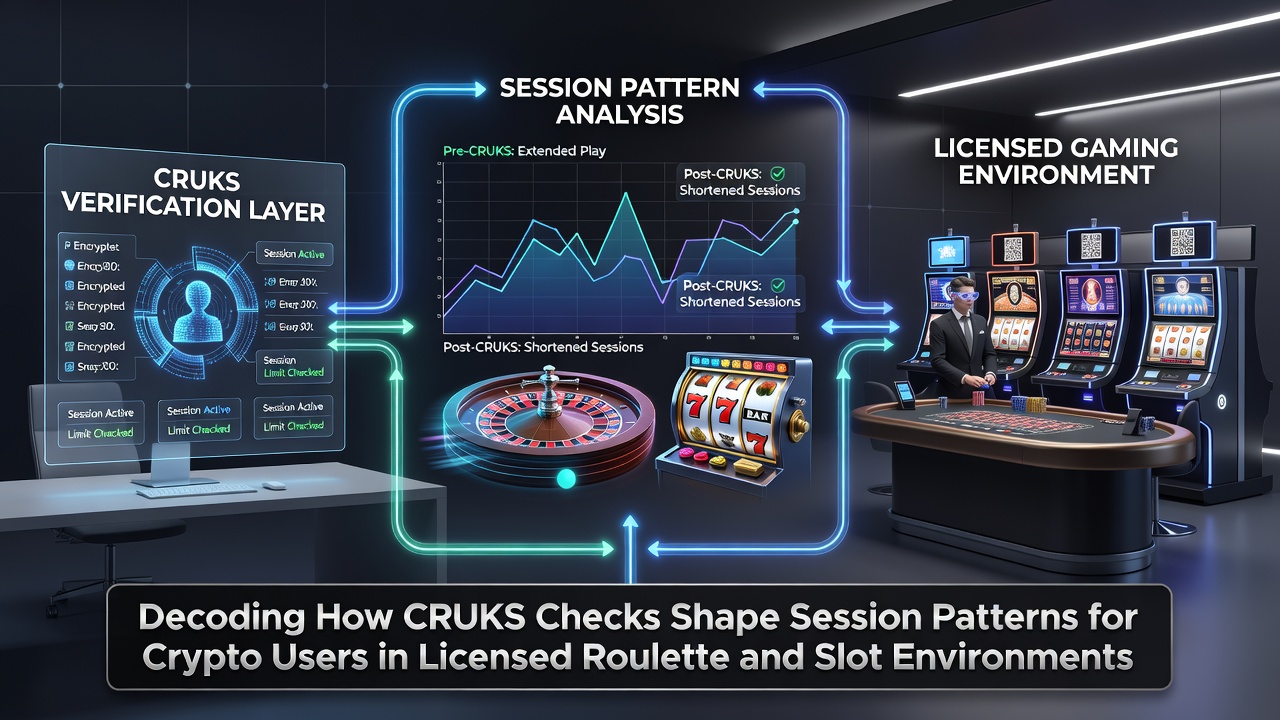 Grafiek met sessiepatronen en CRUKS-invloed op crypto-spelers in slots en roulette