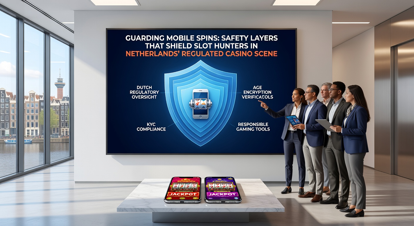 Lagen van beveiliging visualisatie met sloten, encryptiesymbolen en KSA-logo rond een mobiel slotspel in Nederlandse context