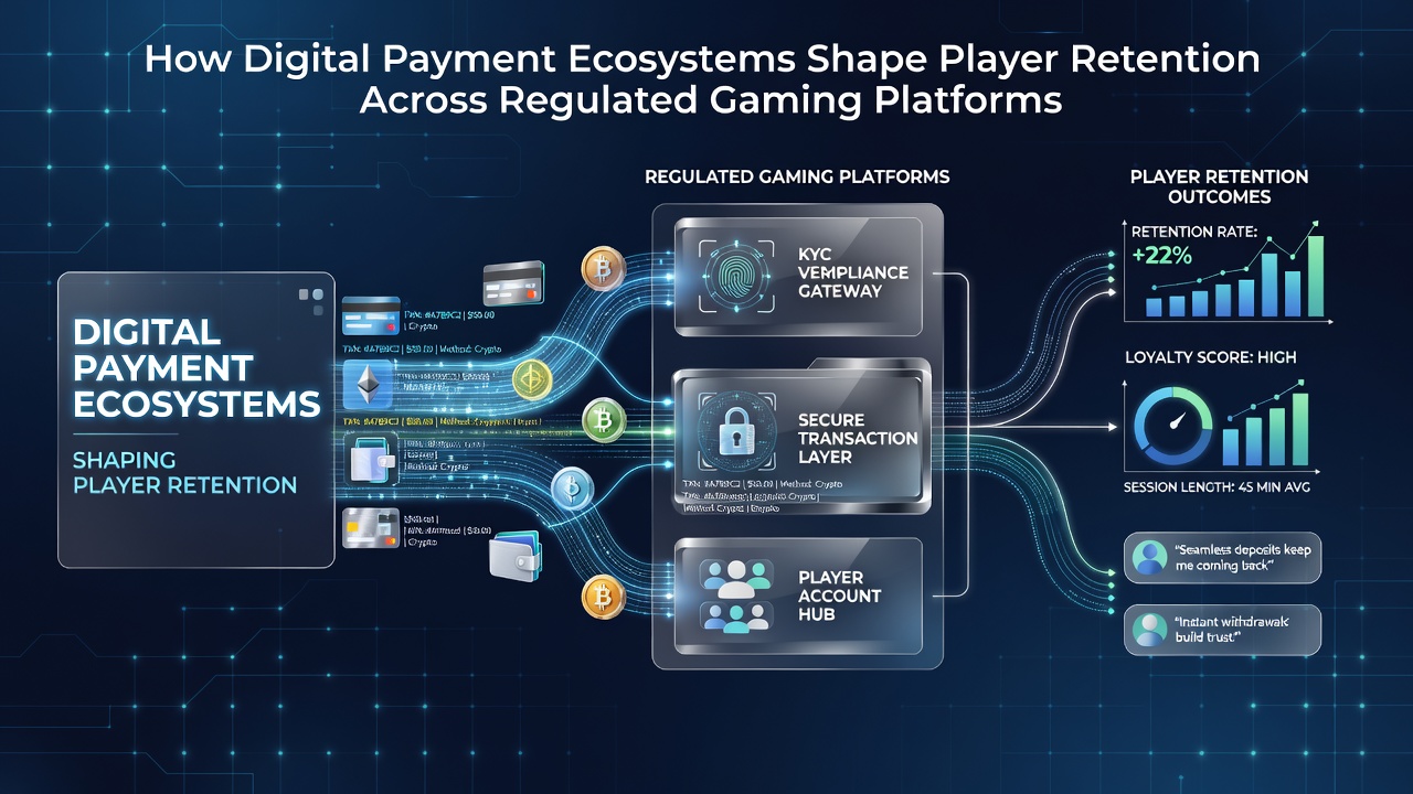 Digitale betaalecosystemen in gereguleerde gamingplatforms tonen integratie van betalingen en retentie