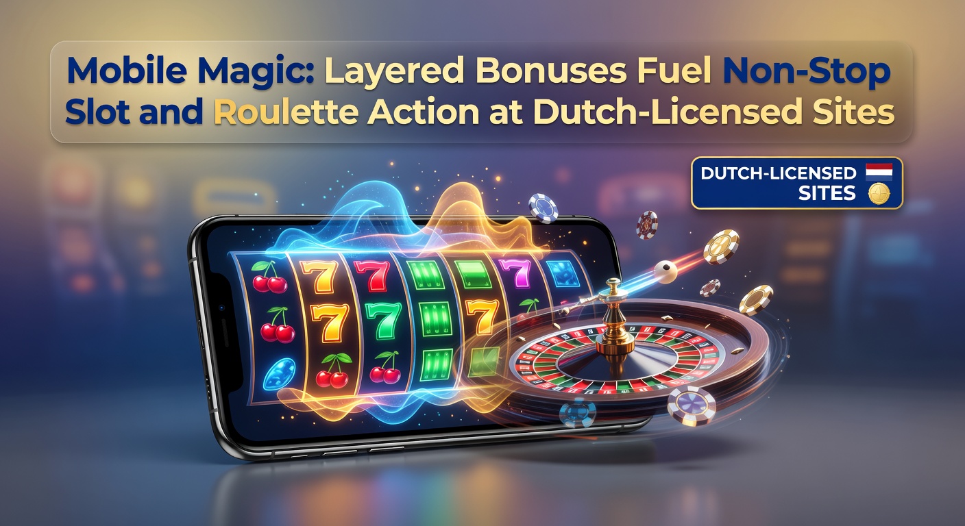 Mobiele scherm met gelaagde bonussen op slots en roulette in een Nederlands online casino, waar spins en inzetten non-stop doorgaan met overlay bonussen en multipliers