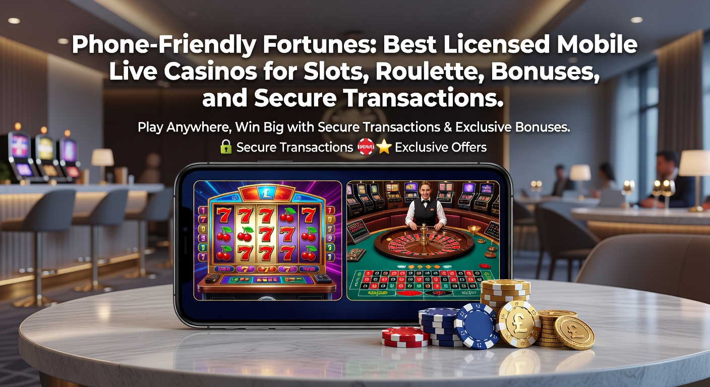 Smartphone met levendige mobiele casino-interface, inclusief live roulette-tafel en draaiende slots met bonussenymbolen