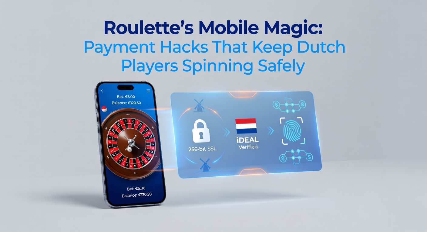 Smartphone met roulettewiel en veilige betaalopties op scherm, illustrerend mobiele betalingen bij Nederlandse casinos