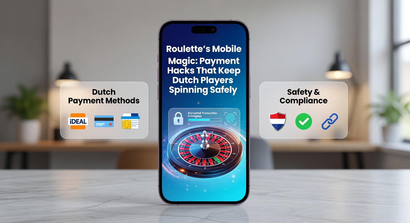 Mobiel roulette spel met betaalicoontjes zoals iDEAL en Apple Pay, plus sloten voor veiligheid, in een Nederlandse casino-context