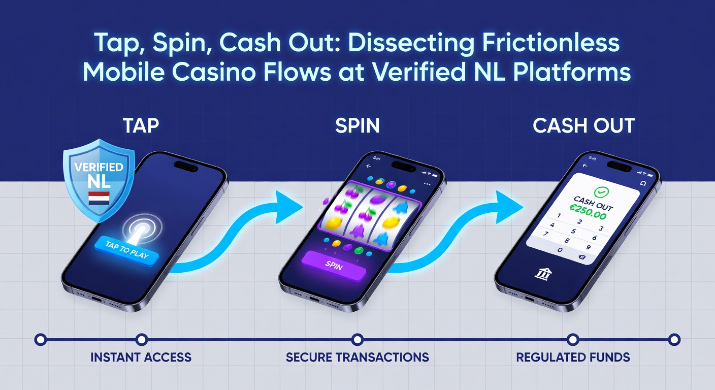 Grafiek met mobiele casino-flows: pijlen van tap naar spin en cash out op Nederlandse apps