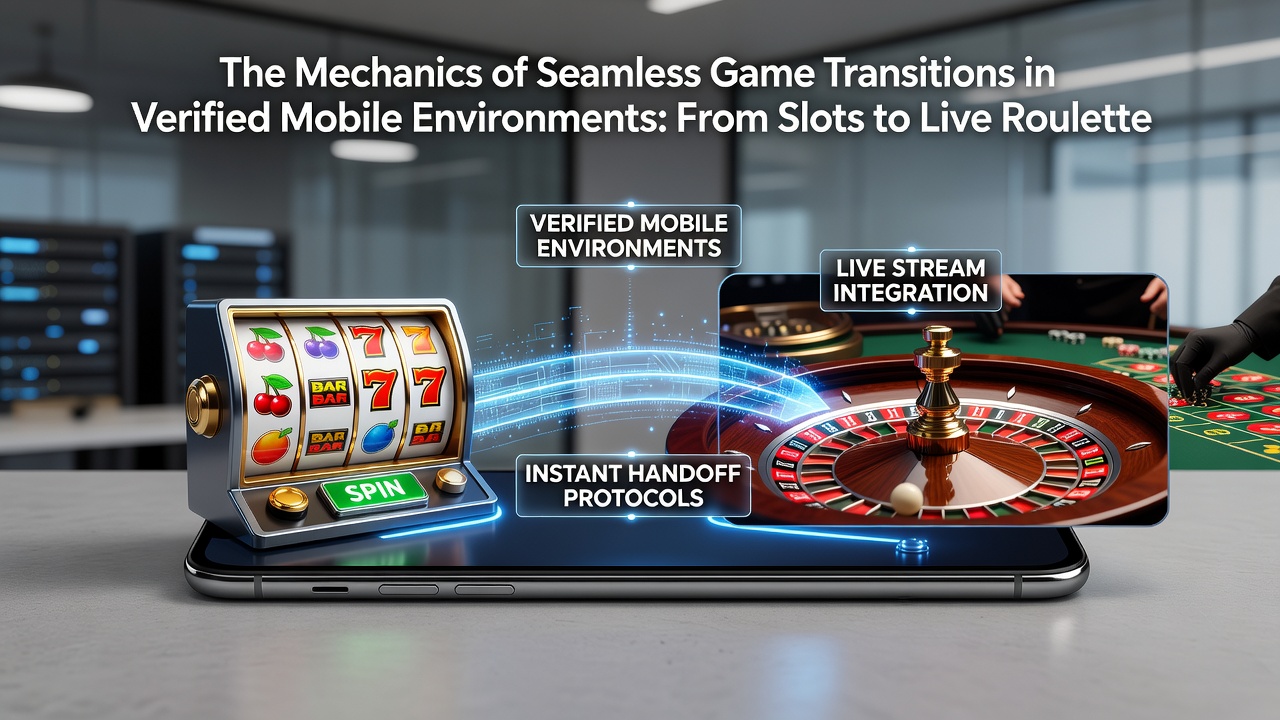 Diagram van backend-systemen die slots en live roulette verbinden via mobiele API's en verificatielagen